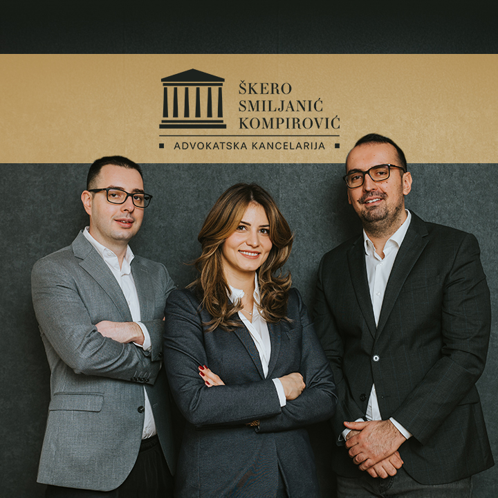 Tim Advokatske kancelarije ŠSK - Na fotografiji (s leva na desno): Nemanja Kompirović, Tijana Škero i Dejan Smiljanić. Partneri i osnivači Advokatske Kancelarije ŠSK